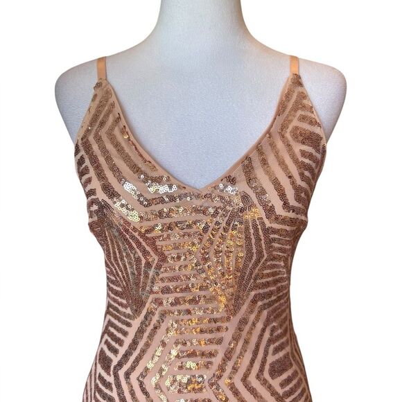 Venus Rose Gold Sequin Party Dress Mini Length Womens Size XS - Picture 5 of 11